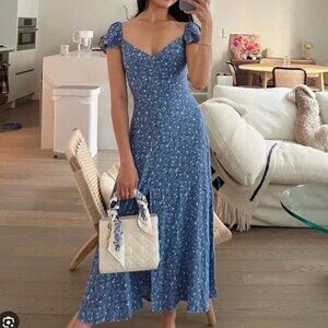 BEST Reformation Baxley Midi Dress Sz2 Marie Blue White Floral Spring French
